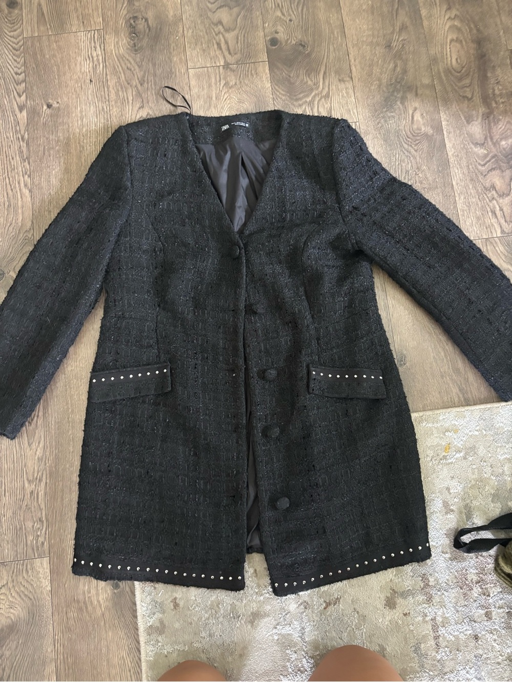 Zara Black Women's Textured Long Jacket Coat
